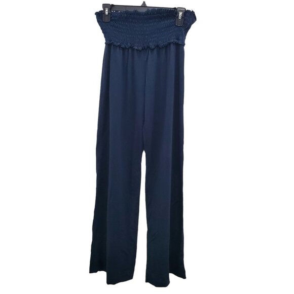 Guess Women's Navy Smocked Waist Wide‎ Leg Boho Hippie Festival Lounge Pants M - Picture 1 of 5